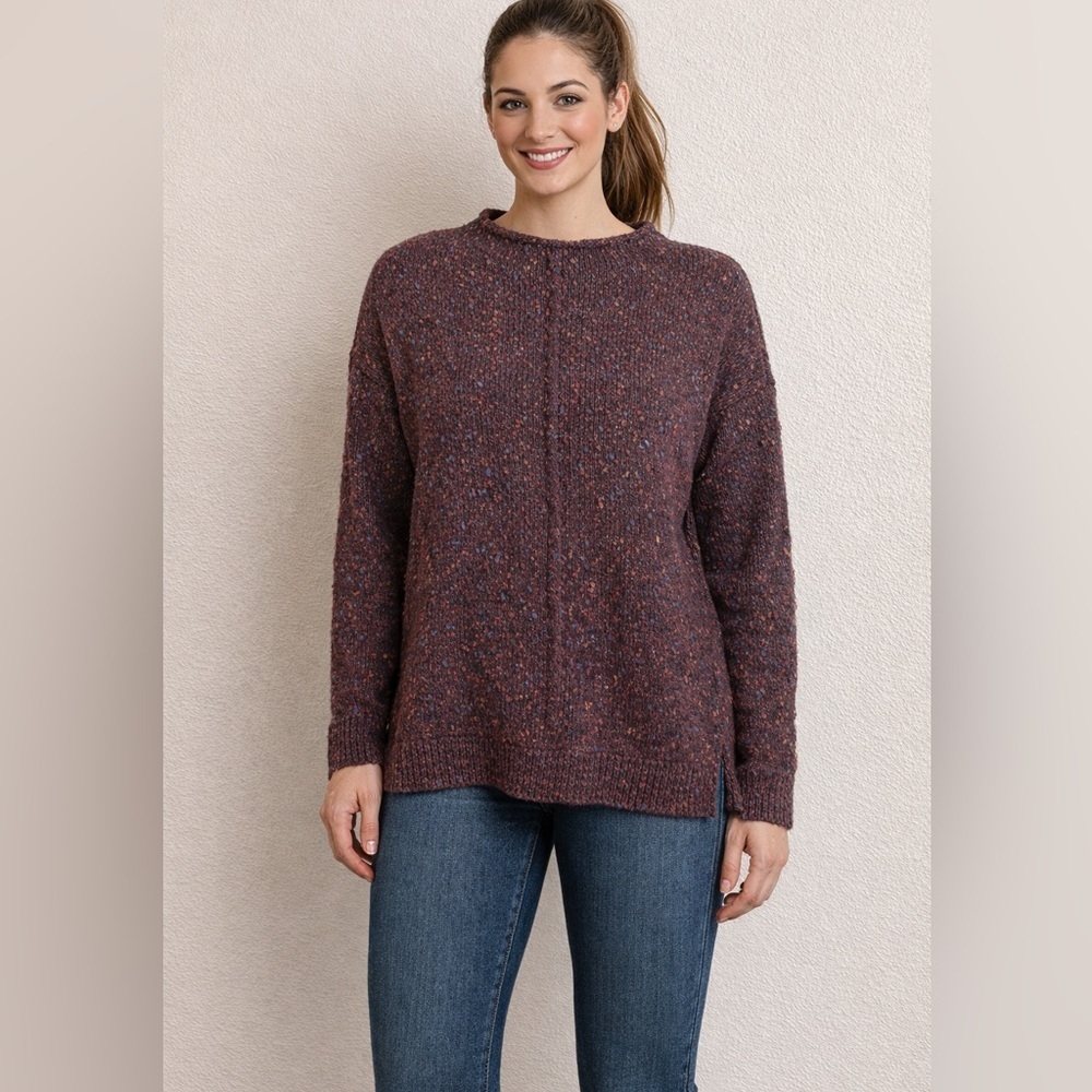 J.Jill Sweater Size M Petite Plum Burgundy Pullover Long Sleeves Relaxed Fit - Picture 1 of 12